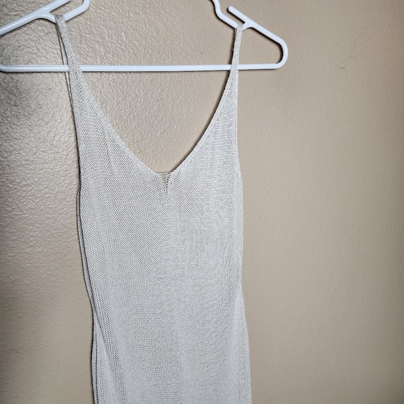 Womens |S| Beige Lightweight Open Knit Side Slit Knee Length Tank Cover-Up - Picture 2 of 7